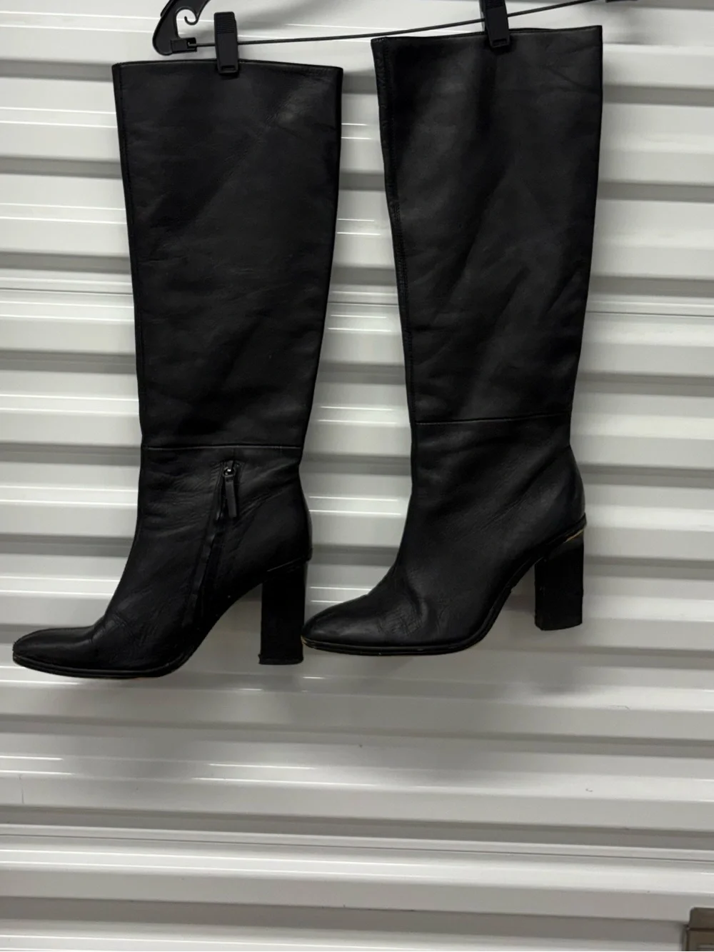 Zara Real Black Leather Knee High Riding Boots Zip Pointed Toe Women's EU 40